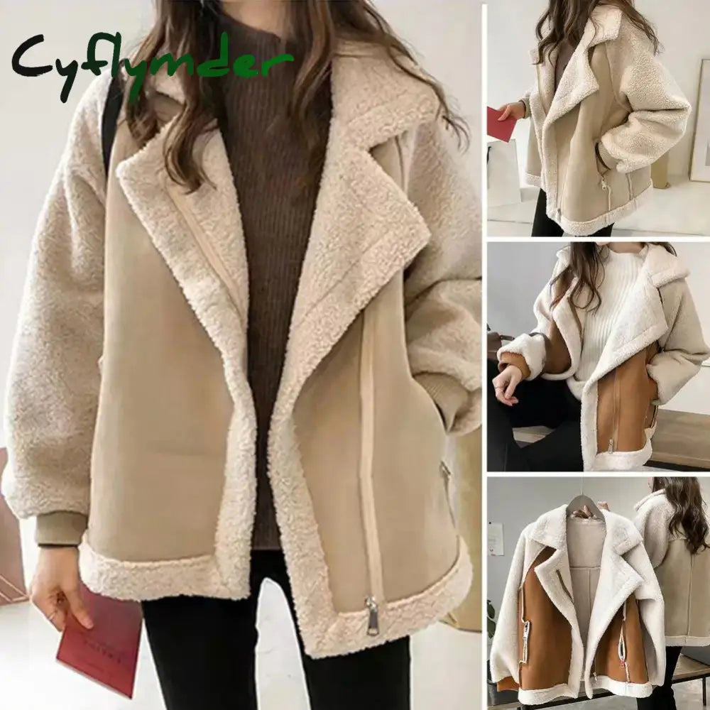 Cyflymder aspen outfits winter Fall Winter Women Jacket Thick Heat Retention Loose Women Coat Turn-down Collar Long