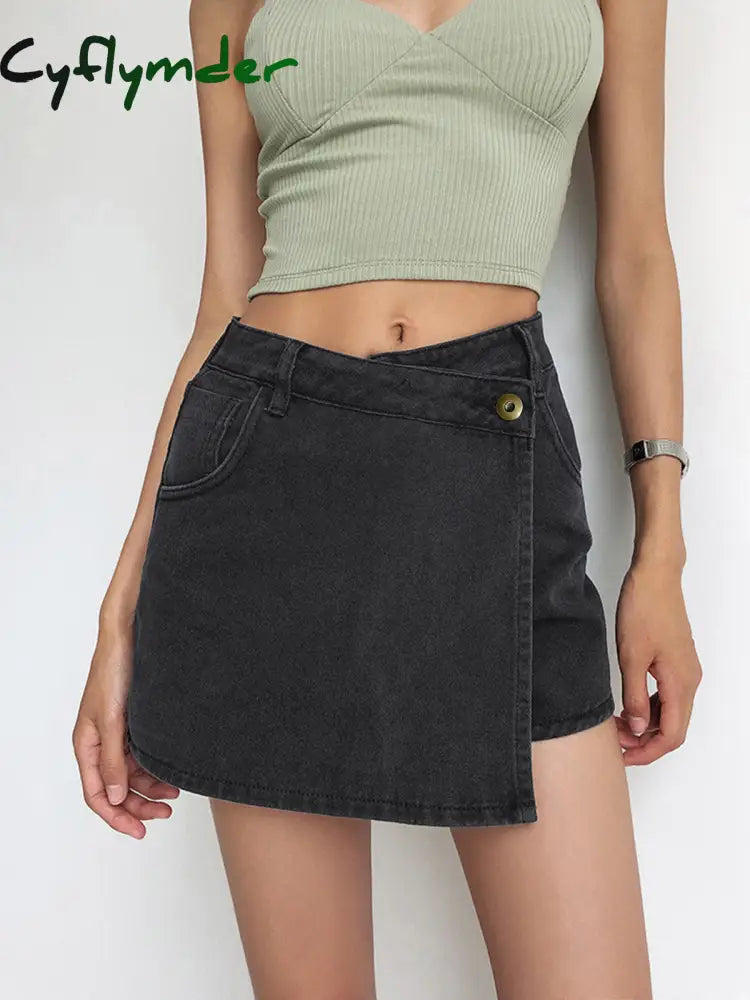 Cyflymder- Asymmetric Layered Denim Shorts Black / Xs