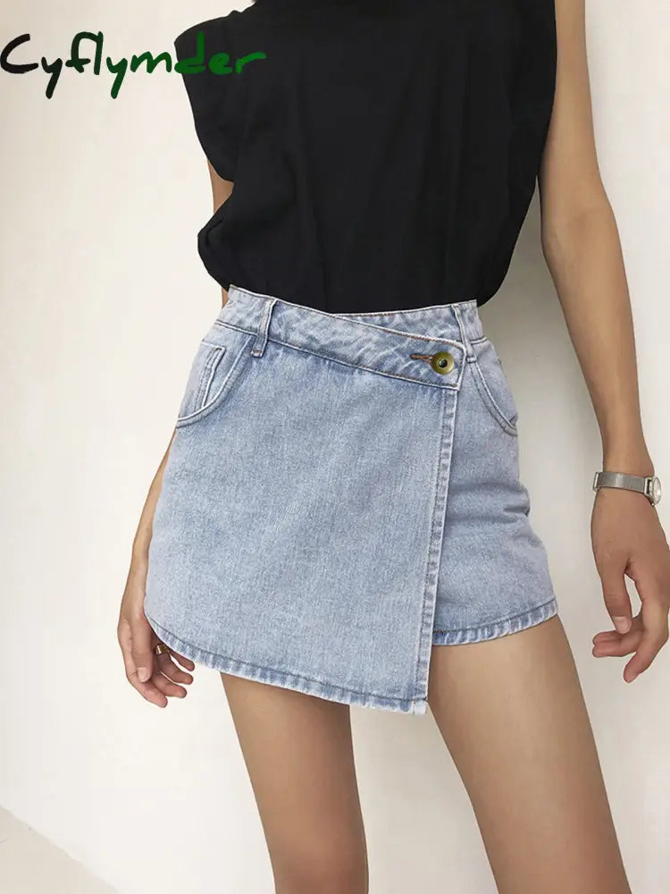 Cyflymder- Asymmetric Layered Denim Shorts Lightblue / Xs