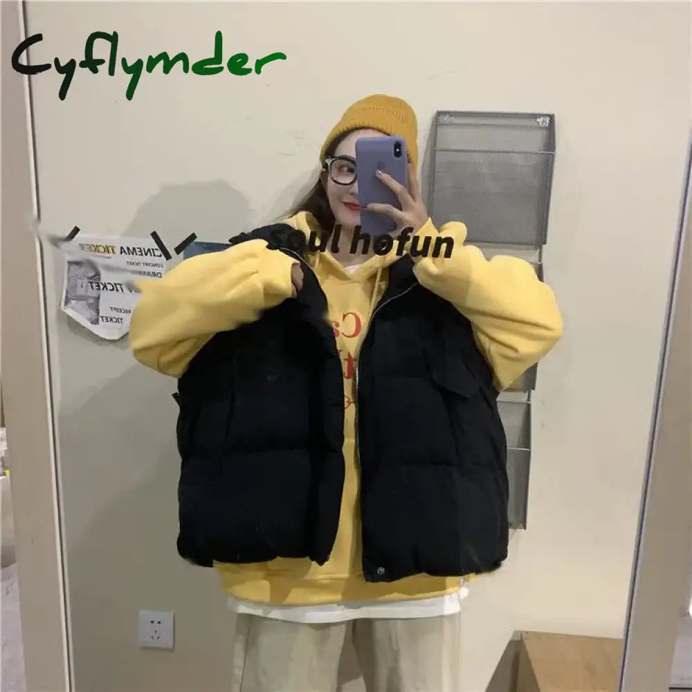 Cyflymder Autumn and Winter Stand Collar Vest Women Fashion Pocket Retro Cotton Jacket Ladies Elegant Casual Zipper