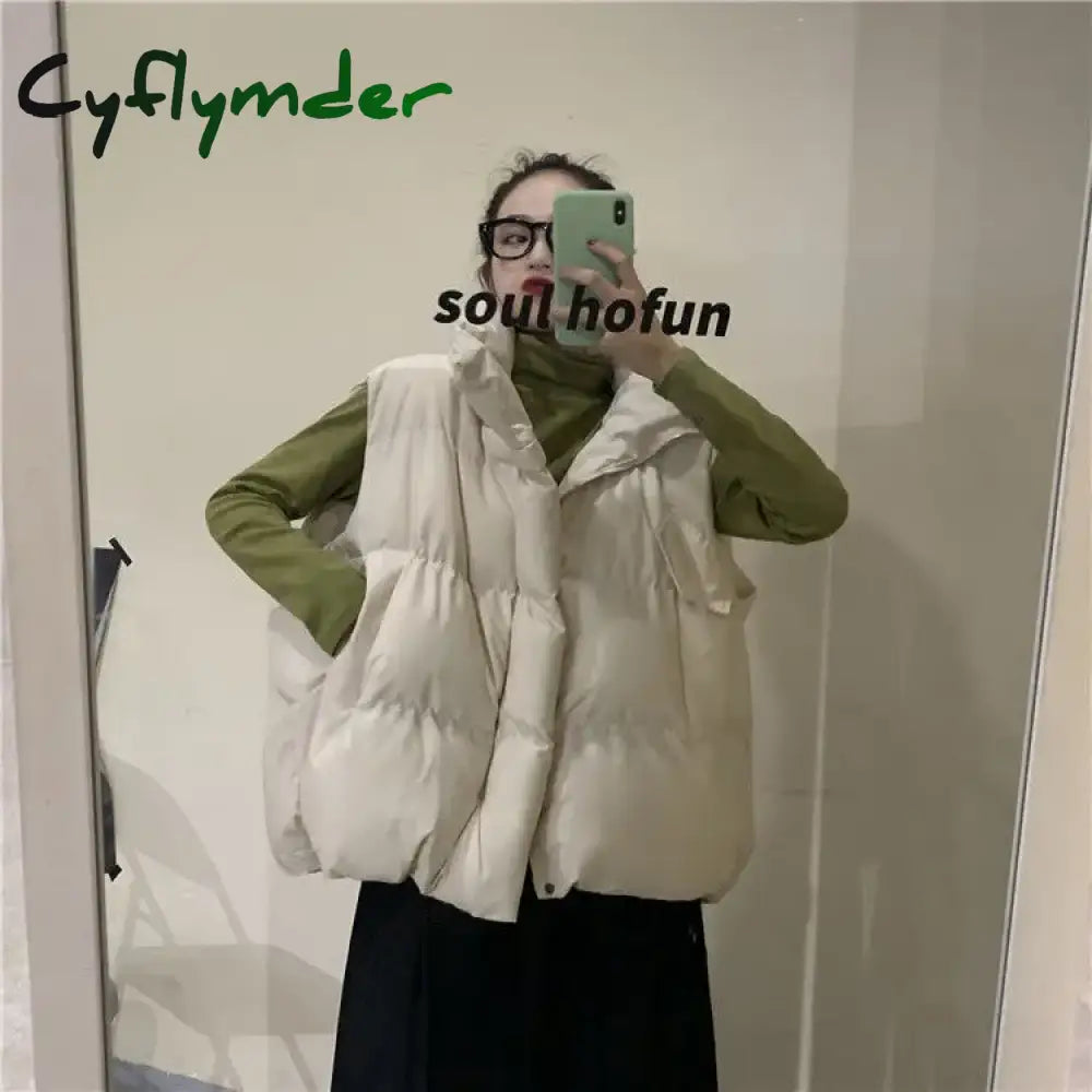 Cyflymder Autumn and Winter Stand Collar Vest Women Fashion Pocket Retro Cotton Jacket Ladies Elegant Casual Zipper