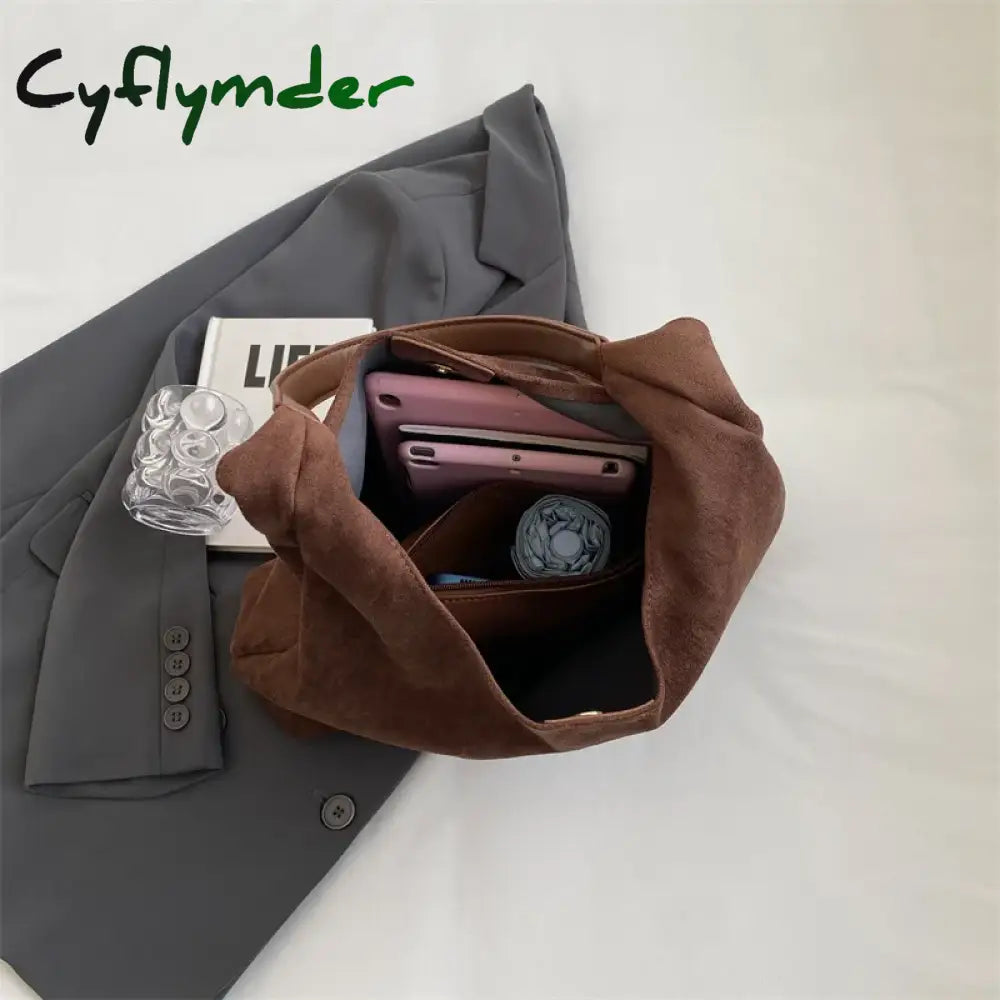 Cyflymder Autumn And Winter Vintage Women’s Bag Large Capacity Suede Shoulder Solid Color Simple