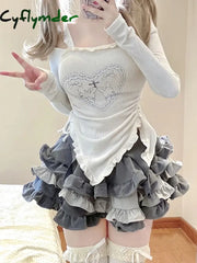 Cyflymder Autumn Japanese Kawaii Two Piece Set Women Sweet Rabbit Print Cute Skirt Suit Female