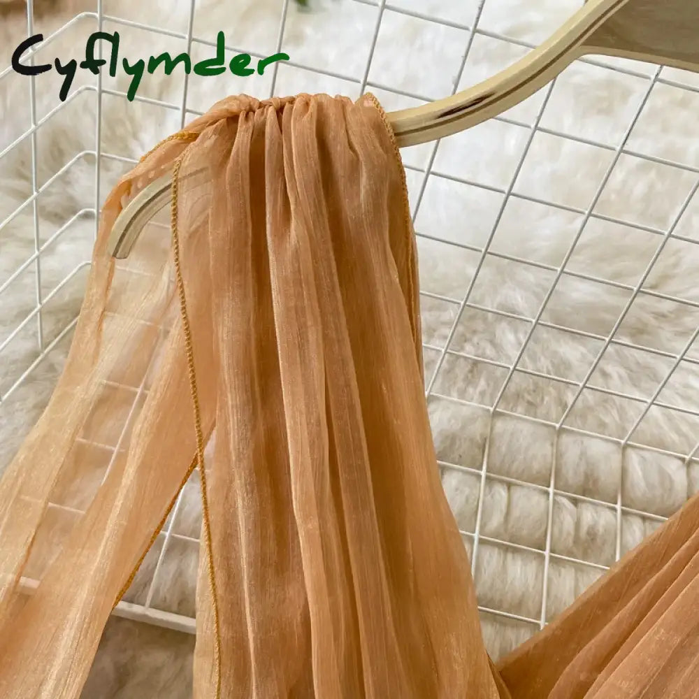 Cyflymder Autumn Khaki/White Bandage Chiffon Long Dress Sexy Deep V-Neck Sleeveless High Waist