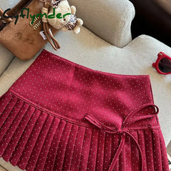 Cyflymder Autumn Lively Cute Pleated High Waist A-line Skirt Women Clothing Sweet All-match Polka Dot Pleated Skirt