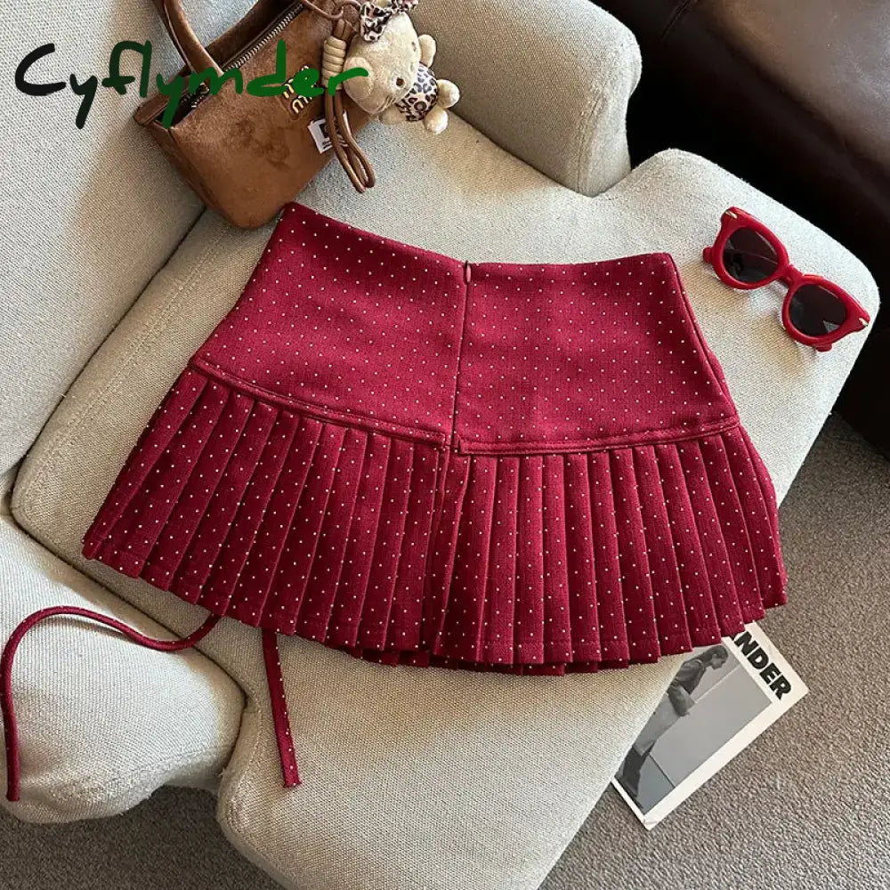 Cyflymder Autumn Lively Cute Pleated High Waist A-line Skirt Women Clothing Sweet All-match Polka Dot Pleated Skirt