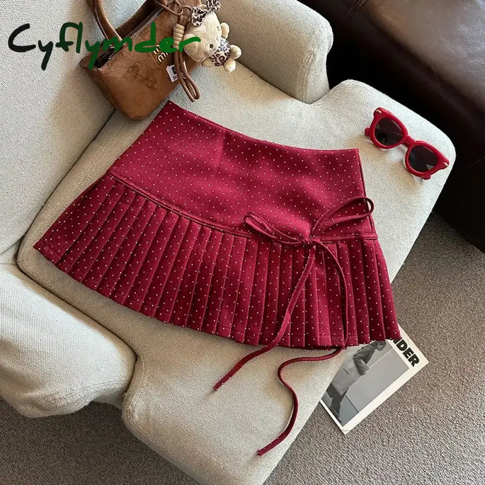 Cyflymder Autumn Lively Cute Pleated High Waist A-line Skirt Women Clothing Sweet All-match Polka Dot Pleated Skirt