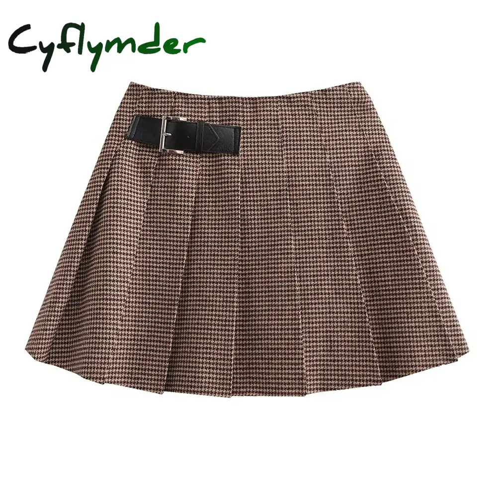 Cyflymder Autumn New Loose And Slim Suit Coat Leather Buckle Decoration Wide Pleated Skirt Pants