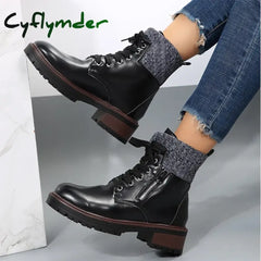 Cyflymder Autumn New Patent Leather Thick Heel Ankle Boots Womens Thickening Warm Western Boots Fashion Boots Woman