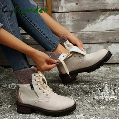 Cyflymder Autumn New Patent Leather Thick Heel Ankle Boots Womens Thickening Warm Western Boots Fashion Boots Woman