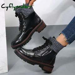 Cyflymder Autumn New Patent Leather Thick Heel Ankle Boots Womens Thickening Warm Western Boots Fashion Boots Woman
