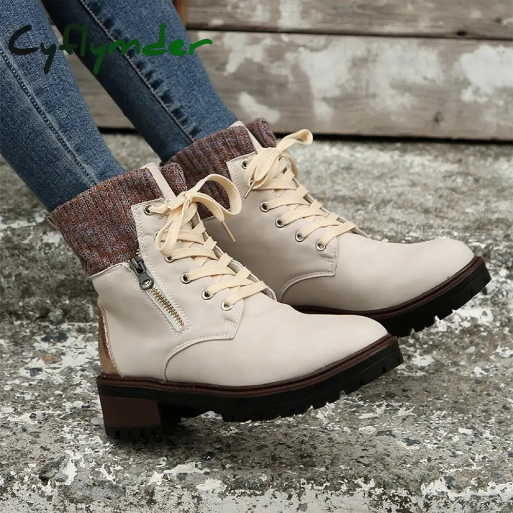 Cyflymder Autumn New Patent Leather Thick Heel Ankle Boots Womens Thickening Warm Western Boots Fashion Boots Woman