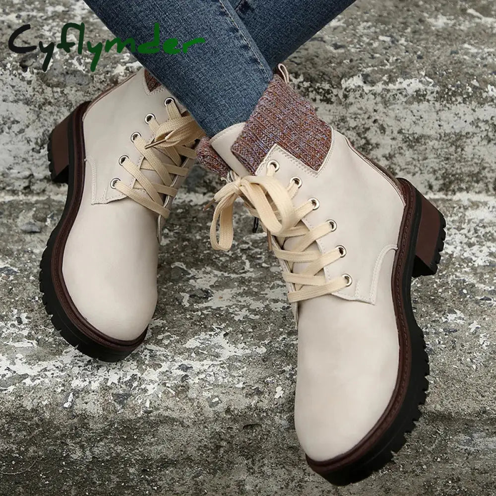 Cyflymder Autumn New Patent Leather Thick Heel Ankle Boots Womens Thickening Warm Western Boots Fashion Boots Woman