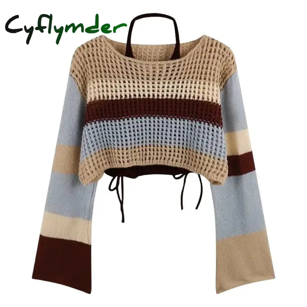 Cyflymder Autumn New Vintage Denim Skirt Matching Set Women’s Elegant Loose Hollow Knitted Shirt + Sexy Split Dress Two