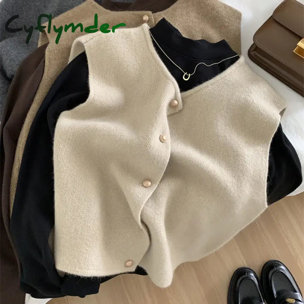 Cyflymder Autumn New Women Cardigan Korean Elegant Knitted Sleeveless Female Casual Sweater Tanks