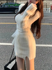 Cyflymder Autumn Sweater Knitted Suits Female Elegant 2 Piece Dress Korean Fashion Even Party Y2K