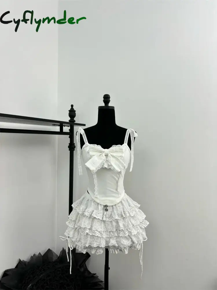 Cyflymder Autumn Sweet Kawaii 3 Piece Sets Women Lace Bow Tops + Cute Mini Skirt + Blue Chic Coat Female Korean Style