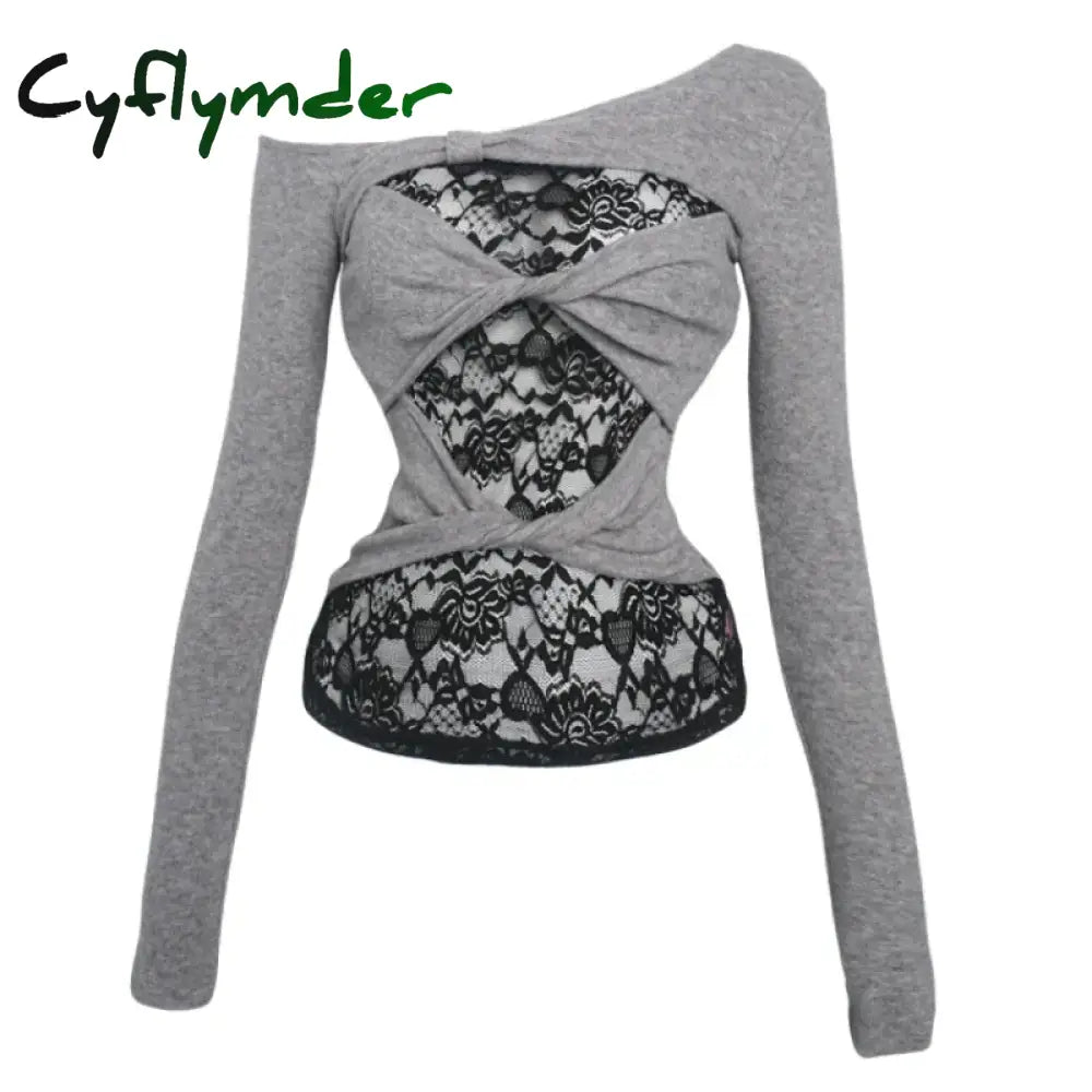 Cyflymder Autumn Sweet Lace Slim Tops Y2k E-Girls Kawaii Hollow Tops Long Sleeve Korean Fashion T Shirts Harajuku