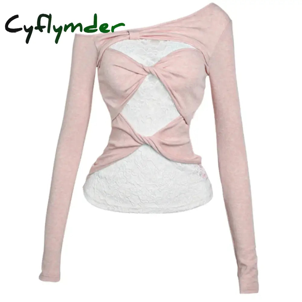 Cyflymder Autumn Sweet Lace Slim Tops Y2k E-Girls Kawaii Hollow Tops Long Sleeve Korean Fashion T Shirts Harajuku