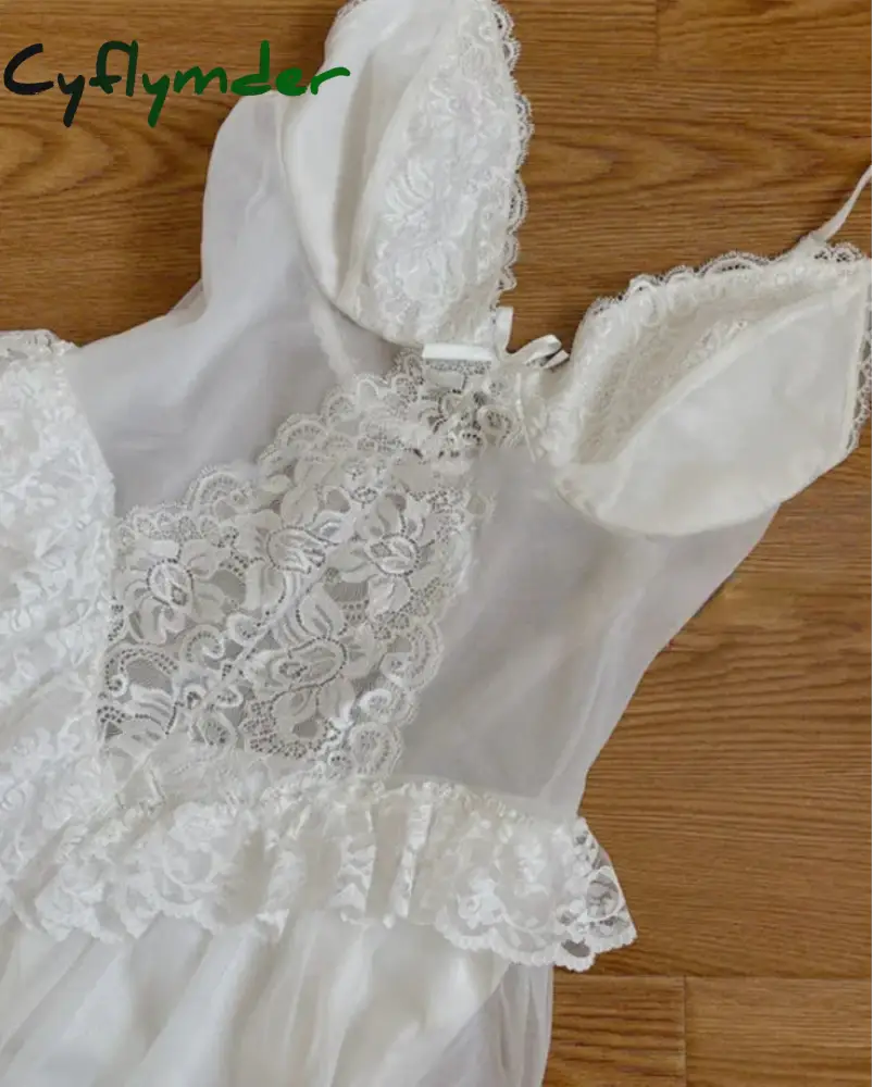 Cyflymder Autumn White Fairy Vintage Sweet Dress Women Mesh Lace Sexy Casual Korean Dress Female Patchwork Designer