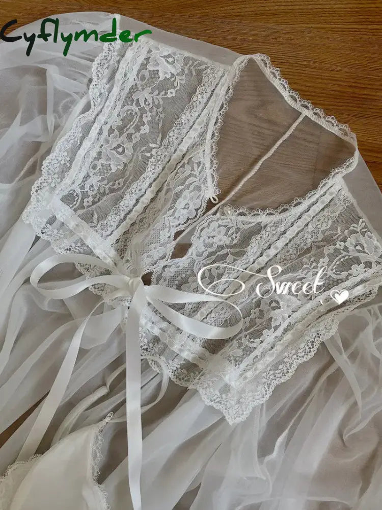 Cyflymder Autumn White Fairy Vintage Sweet Dress Women Mesh Lace Sexy Casual Korean Dress Female Patchwork Designer