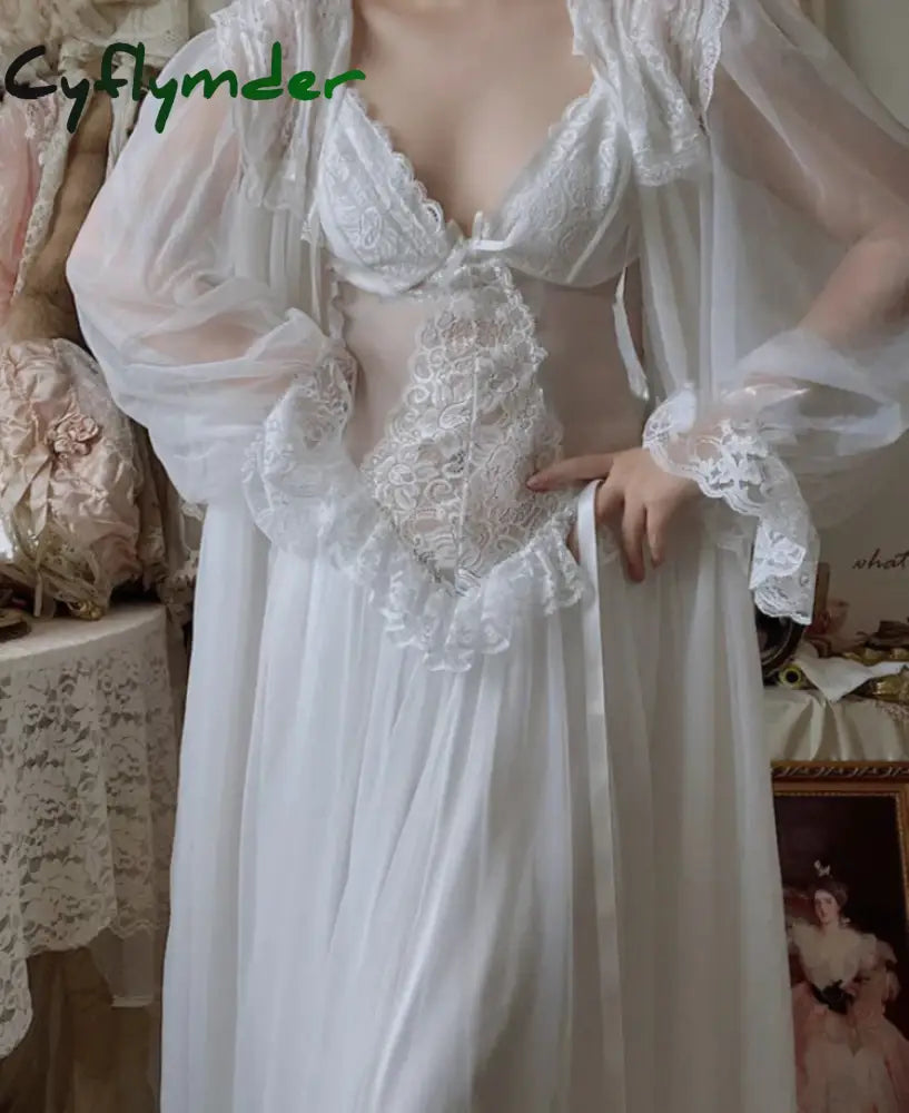 Cyflymder Autumn White Fairy Vintage Sweet Dress Women Mesh Lace Sexy Casual Korean Dress Female Patchwork Designer