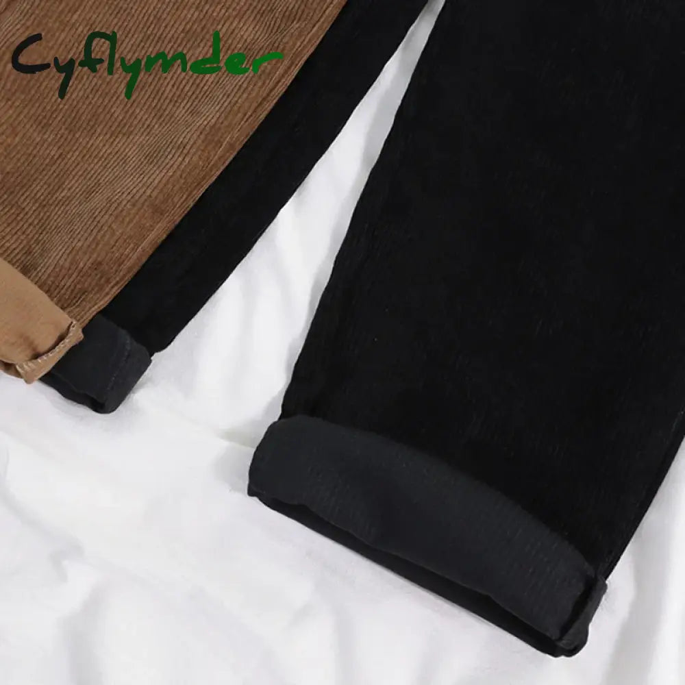 Cyflymder Autumn Winter Corduroy Pants Women Vintage Brown Streetwear Straight Trousers Female Fashion High Waist Wide