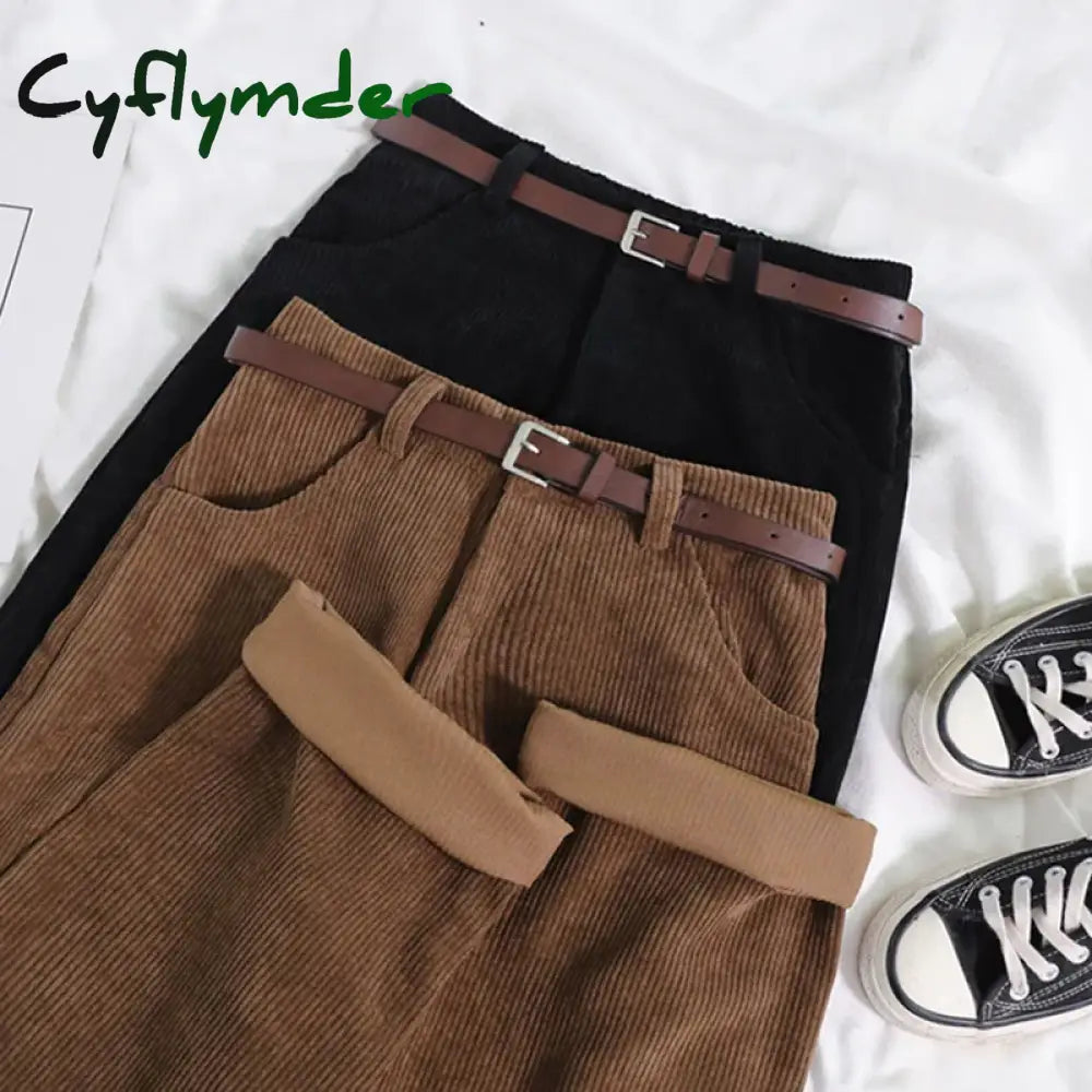 Cyflymder Autumn Winter Corduroy Pants Women Vintage Brown Streetwear Straight Trousers Female Fashion High Waist Wide