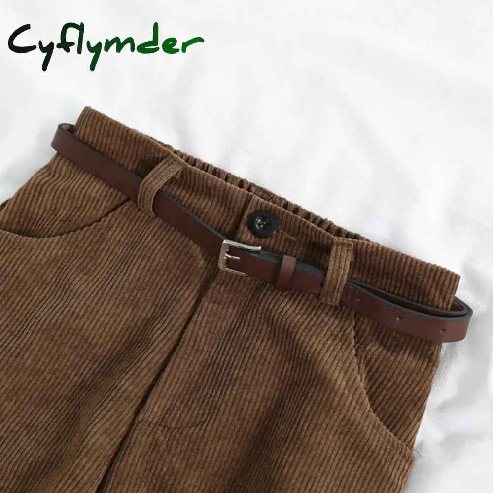 Cyflymder Autumn Winter Corduroy Pants Women Vintage Brown Streetwear Straight Trousers Female Fashion High Waist Wide
