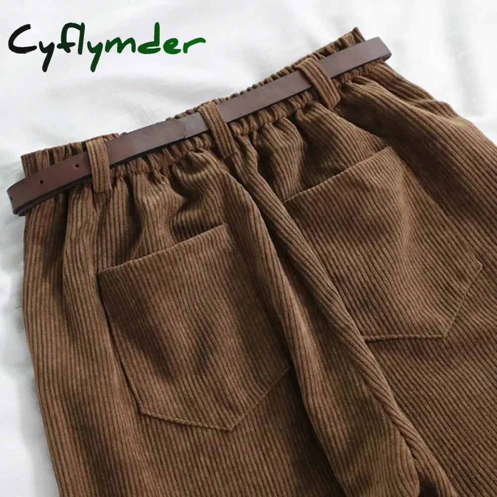 Cyflymder Autumn Winter Corduroy Pants Women Vintage Brown Streetwear Straight Trousers Female Fashion High Waist Wide