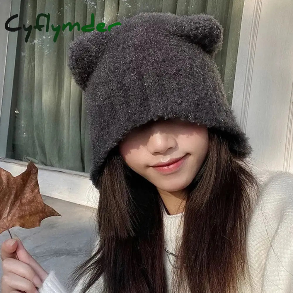 Cyflymder Autumn Winter Cute Safety Bear Hats Beanies Women Keep Warm Thicken Lamb Hat Travel Pullover Caps Ladies