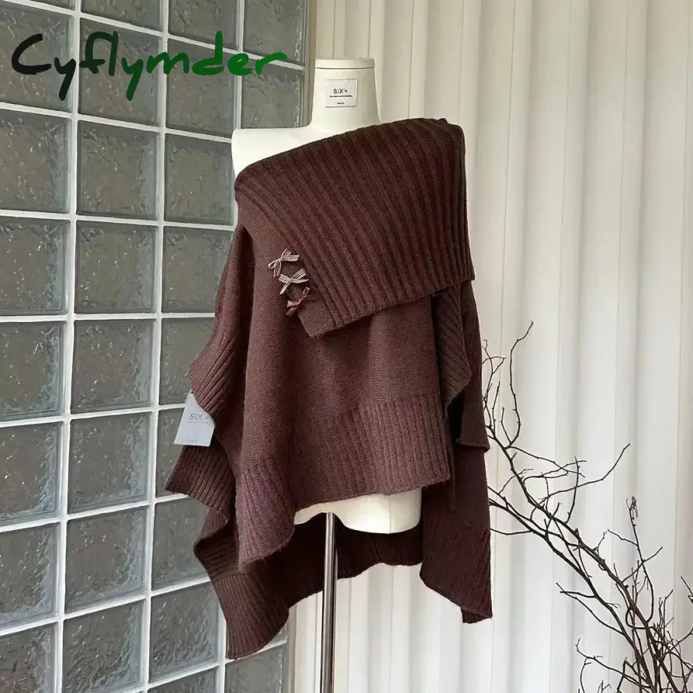 Cyflymder Autumn Winter Elegant Women Dresses Two Piece Set Knitted Shawls Tops with Mini Dress Suits Females All-match