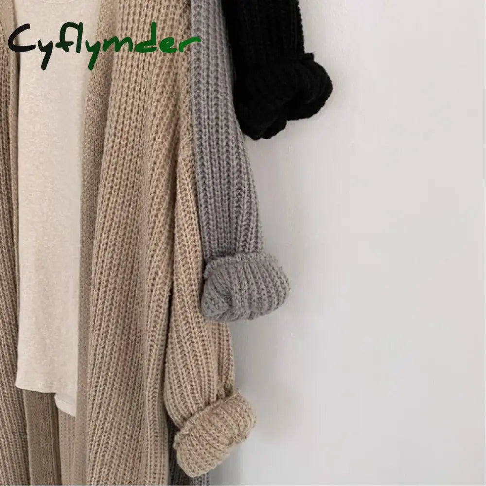 Cyflymder Autumn Winter Fashion Female Vintage Full Sleeve Loose Warm Knitwear Long Sweaters Cardigan Women Casual