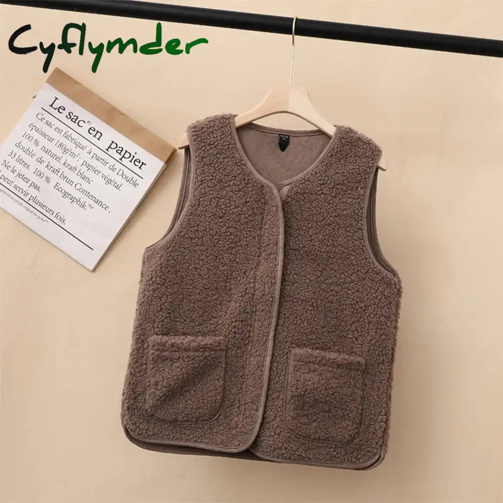 Cyflymder Autumn Winter Fleece Women Vest Waistcoat White Vest Sleeveless Jacket Ladies Warm Thick Sleeveless Vest For