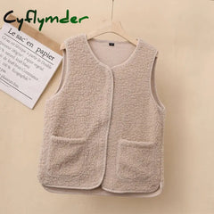 Cyflymder Autumn Winter Fleece Women Vest Waistcoat White Vest Sleeveless Jacket Ladies Warm Thick Sleeveless Vest For