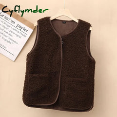 Cyflymder Autumn Winter Fleece Women Vest Waistcoat White Vest Sleeveless Jacket Ladies Warm Thick Sleeveless Vest For