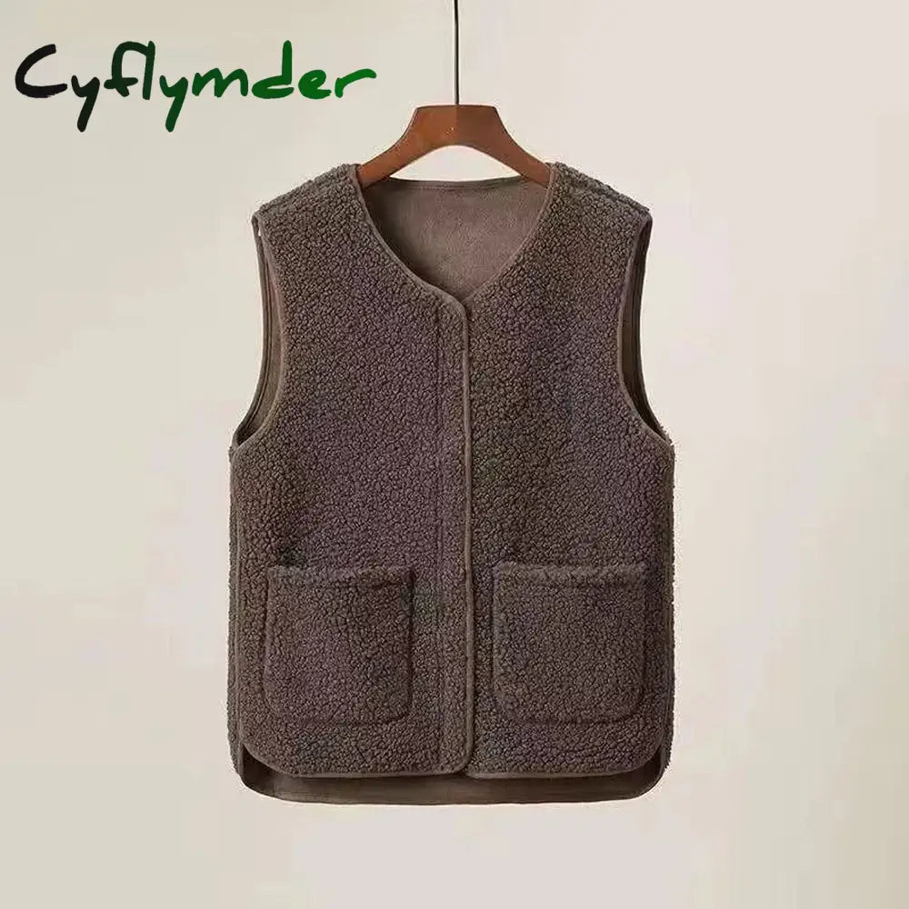 Cyflymder Autumn Winter Fleece Women Vest Waistcoat White Vest Sleeveless Jacket Ladies Warm Thick Sleeveless Vest For