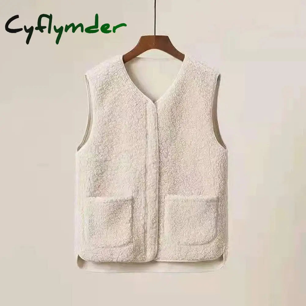 Cyflymder Autumn Winter Fleece Women Vest Waistcoat White Vest Sleeveless Jacket Ladies Warm Thick Sleeveless Vest For