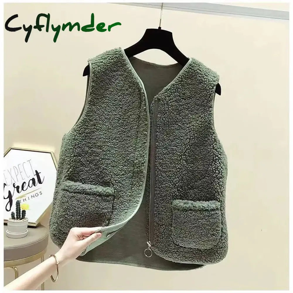 Cyflymder Autumn Winter Fleece Women Vest Waistcoat White Vest Sleeveless Jacket Ladies Warm Thick Sleeveless Vest For