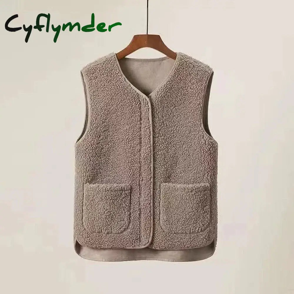 Cyflymder Autumn Winter Fleece Women Vest Waistcoat White Vest Sleeveless Jacket Ladies Warm Thick Sleeveless Vest For