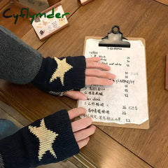 Cyflymder Autumn Winter Knitted Woolen Gloves Ins Fashion Y2K Men Women Half Finger Warm Five Pointed Star Fingerless