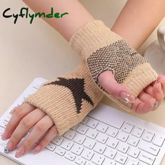 Cyflymder Autumn Winter Knitted Woolen Gloves Ins Fashion Y2K Men Women Half Finger Warm Five Pointed Star Fingerless