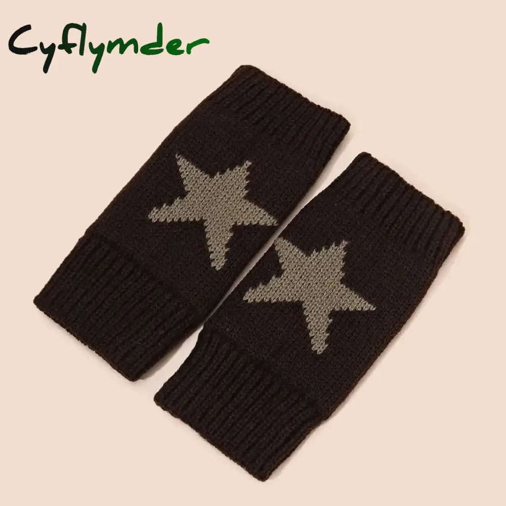 Cyflymder Autumn Winter Knitted Woolen Gloves Ins Fashion Y2K Men Women Half Finger Warm Five Pointed Star Fingerless