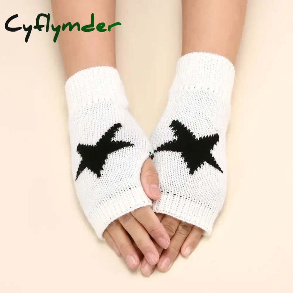 Cyflymder Autumn Winter Knitted Woolen Gloves Ins Fashion Y2K Men Women Half Finger Warm Five Pointed Star Fingerless