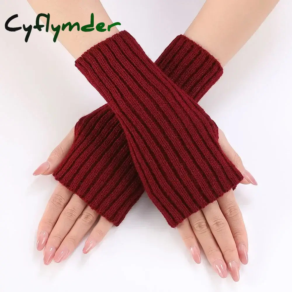 Cyflymder Autumn Winter Knitted Woolen Gloves Ins Fashion Y2K Men Women Half Finger Warm Five Pointed Star Fingerless