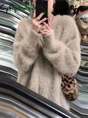Cyflymder Autumn Winter Mink Fleece Sweater Women’s Knitted Pullovers Thick Loose Casual Outerwear Solid O Neck