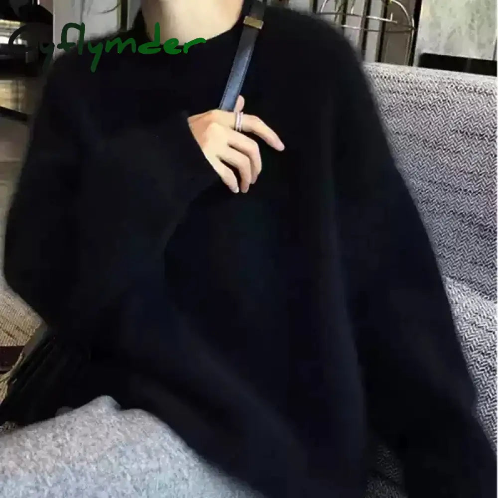 Cyflymder Autumn Winter Mink Fleece Sweater Women’s Knitted Pullovers Thick Loose Casual Outerwear Solid O Neck