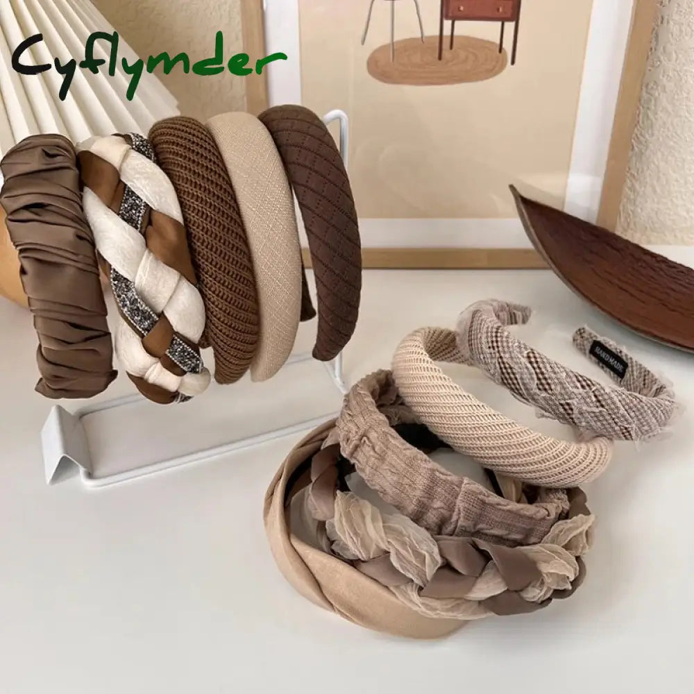Cyflymder Autumn/Winter New Brown Color Headband Sponge Wide Hair Band For Woman Girl Elegant Hoop