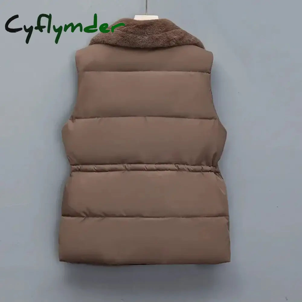 Cyflymder Autumn Winter New Down Cotton-Padded Vest Jacket Women Korean Sleeveless Suit Collar Waist Waistcoat Short