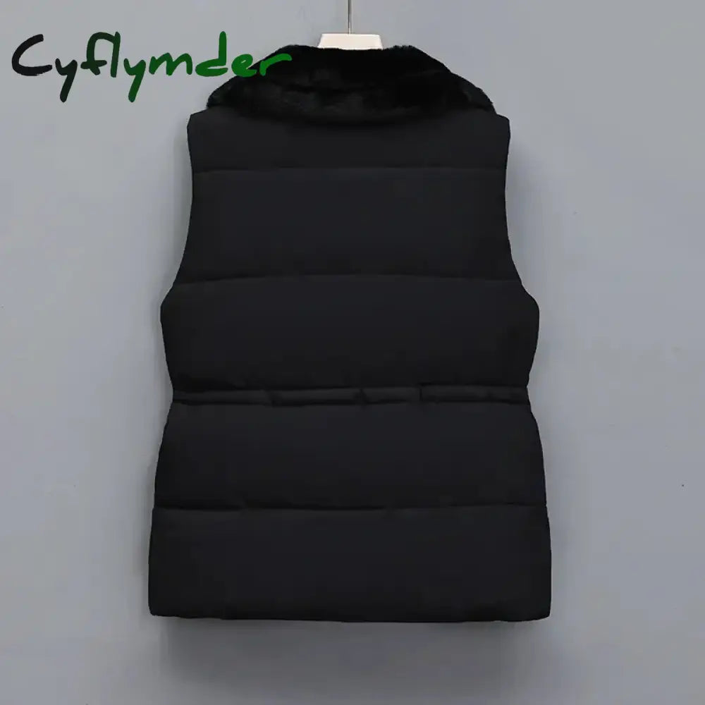 Cyflymder Autumn Winter New Down Cotton-Padded Vest Jacket Women Korean Sleeveless Suit Collar Waist Waistcoat Short